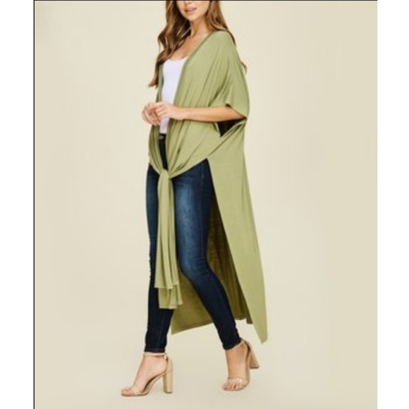 ANNABELLE GREEN LONG CARDIGAN DUSTER SIDE-SLIT L - Picture 1 of 5